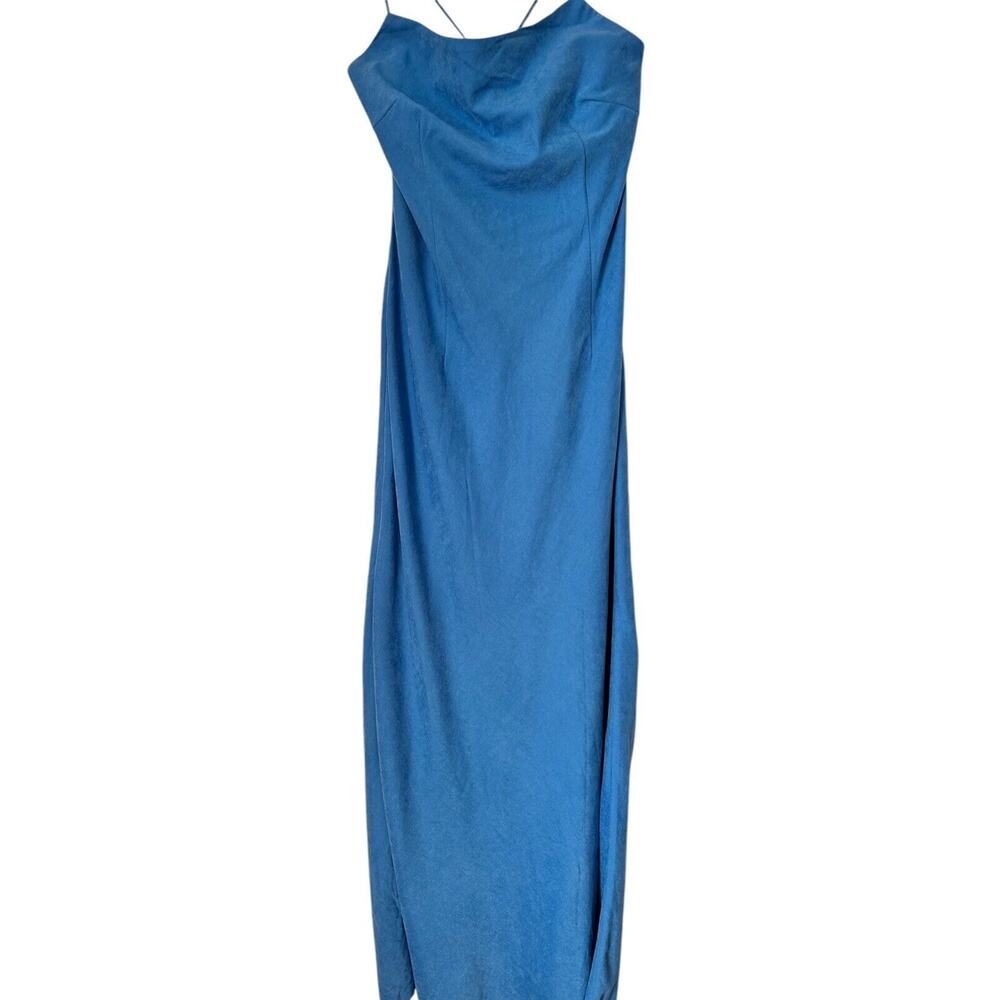 Lulus Dress Size XL Blue Sleeveless Strappy Lace Up‎ Back Cowl Neck Maxi Formal